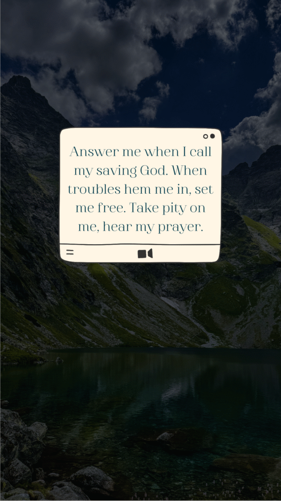 Phone Wallpaper Download Answer me when I call my saving God When troubles hem me in set me free Take pity on me hear my prayer green mountain grass sky rocks stone valley clouds lake blue sky water Psalms 4